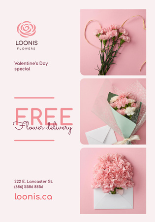 Valentines Day Flowers Delivery Offer  Poster 28x40in Design Template