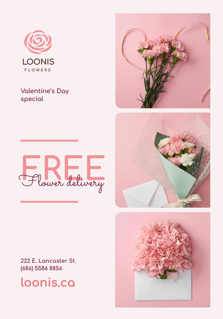 Platilla de diseño Valentine's Day Offer of Pink Flowers Delivery Poster 28x40in