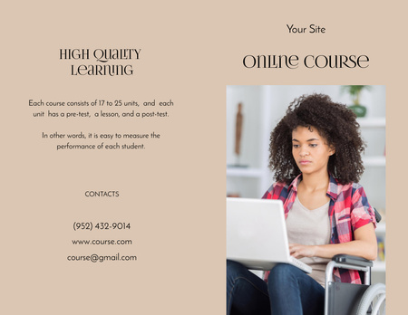 Online Courses Ad with Woman is using Laptop Brochure 8.5x11in Bi-fold Design Template