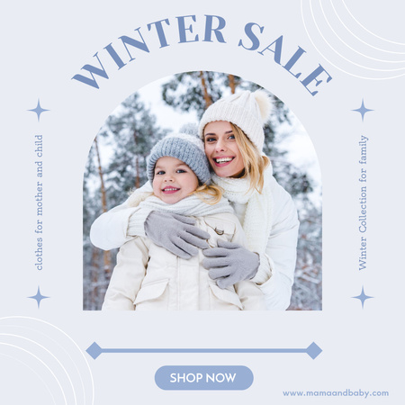 Winter Sale Announcement with Happy Mom and Daughter Instagram Design Template