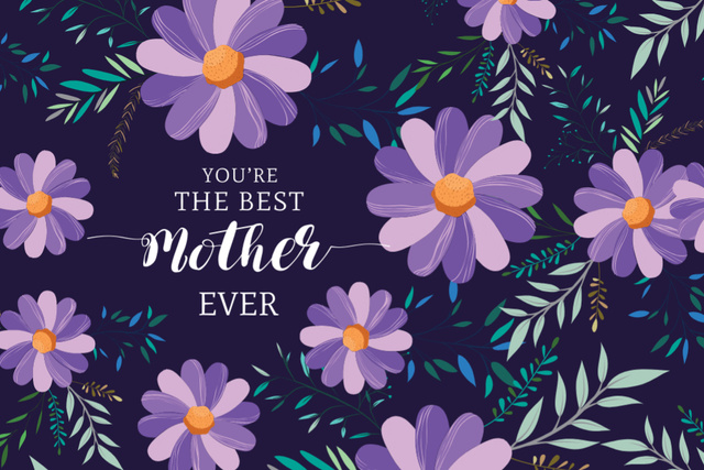 Happy Mother's Day With Bright Purple Flowers Postcard 4x6in Design Template