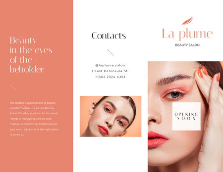 Designvorlage Schönheitssalon-Angebot mit Frau mit hellem Make-up für Brochure 8.5x11in