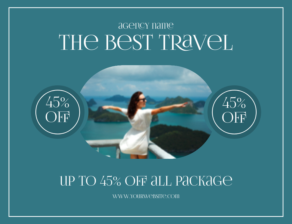 Designvorlage Offer of Discount on Best Travel Packages on Blue für Thank You Card 5.5x4in Horizontal