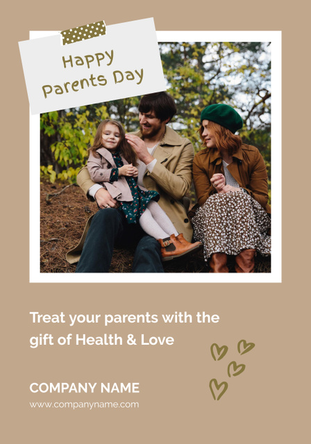 Parents' Day Greeting with Cute Family in Park Poster 28x40in – шаблон для дизайна