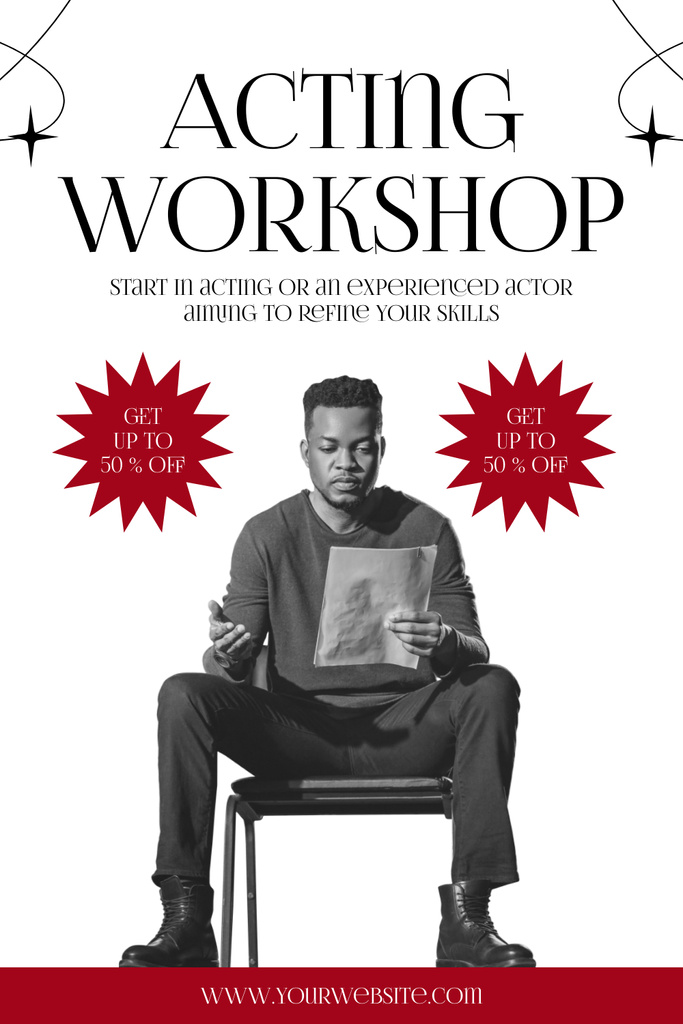 Ontwerpsjabloon van Pinterest van Acting Workshop with African American Man Reading Script