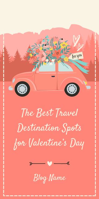 Best Places to Travel on Valentine's Day with Cute Retro Car Graphic Šablona návrhu