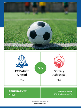 Jalkapallo-otteluilmoitus valkoisen pallon kanssa Poster US Design Template