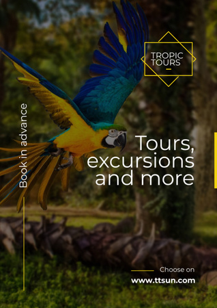Exotic Birds tour with Blue Macaw Parrot Flyer A4 Design Template
