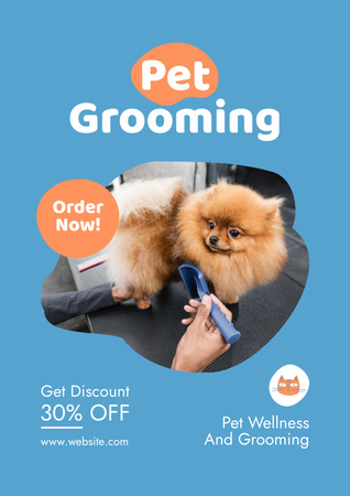 Pet Grooming Offer on Blue Poster Design Template