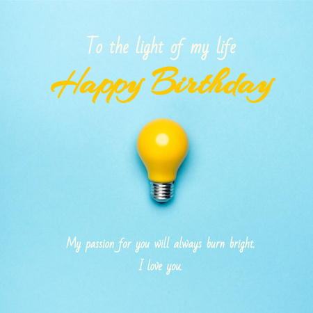 Birthday Card with Yellow Light Bulb on Blue Instagram Design Template