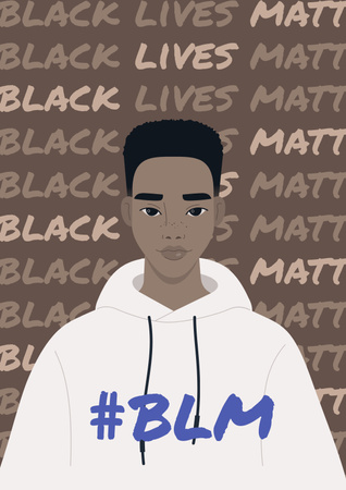 Black Lives Matter Slogan with Illustration of Young African American Guy Poster Design Template