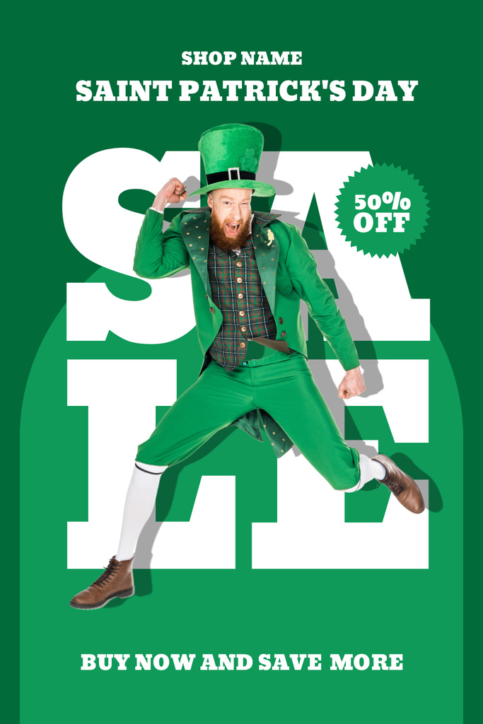 Plantilla de diseño de St. Patrick's Day Sale with Redbeard Man Pinterest 