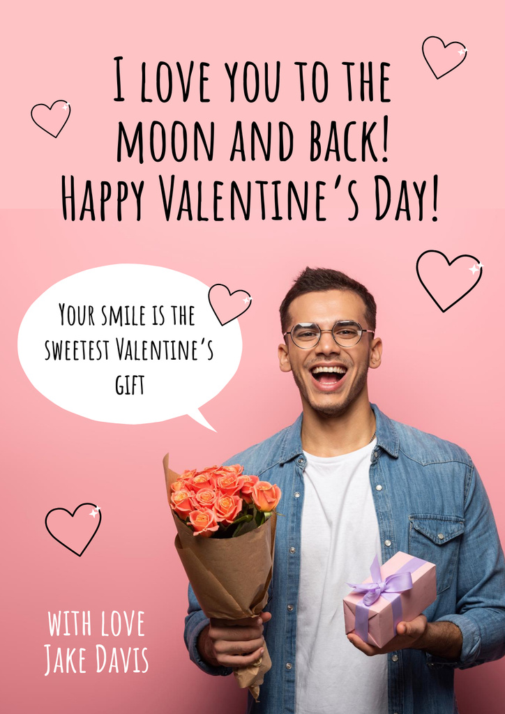 Platilla de diseño Man with Bouquet on Valentine's Day Poster