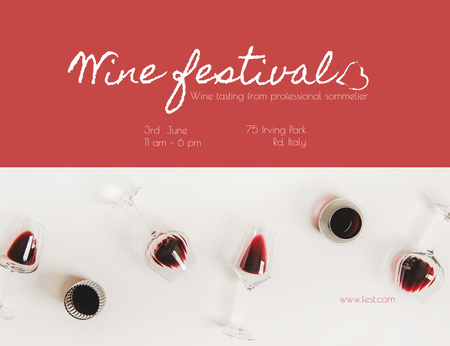 Szablon projektu Ogłoszenie festiwalu degustacji wina w kolorze czerwonym Invitation 13.9x10.7cm Horizontal