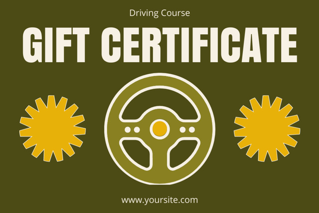 Ontwerpsjabloon van Gift Certificate van Well-structured Driving Course Promotion With Steering Wheel