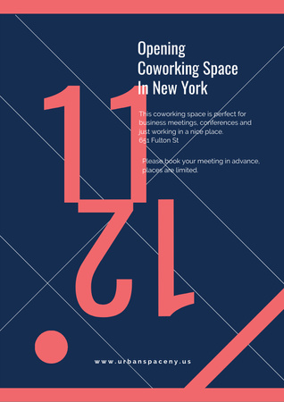 Coworking Opening Minimalistic Announcement in Blue and Red Flyer A4 Design Template