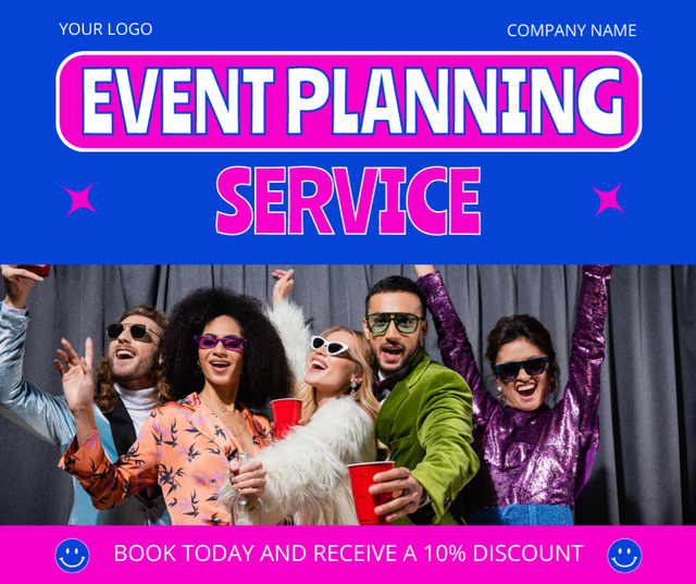 Book and Get Party Planning Discount Facebook Modelo de Design