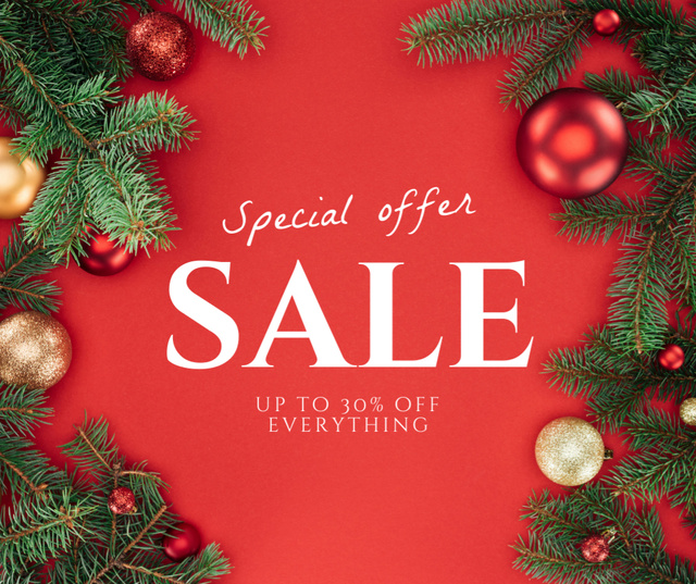 Winter Special Offer of Discounts on Red Facebook Design Template