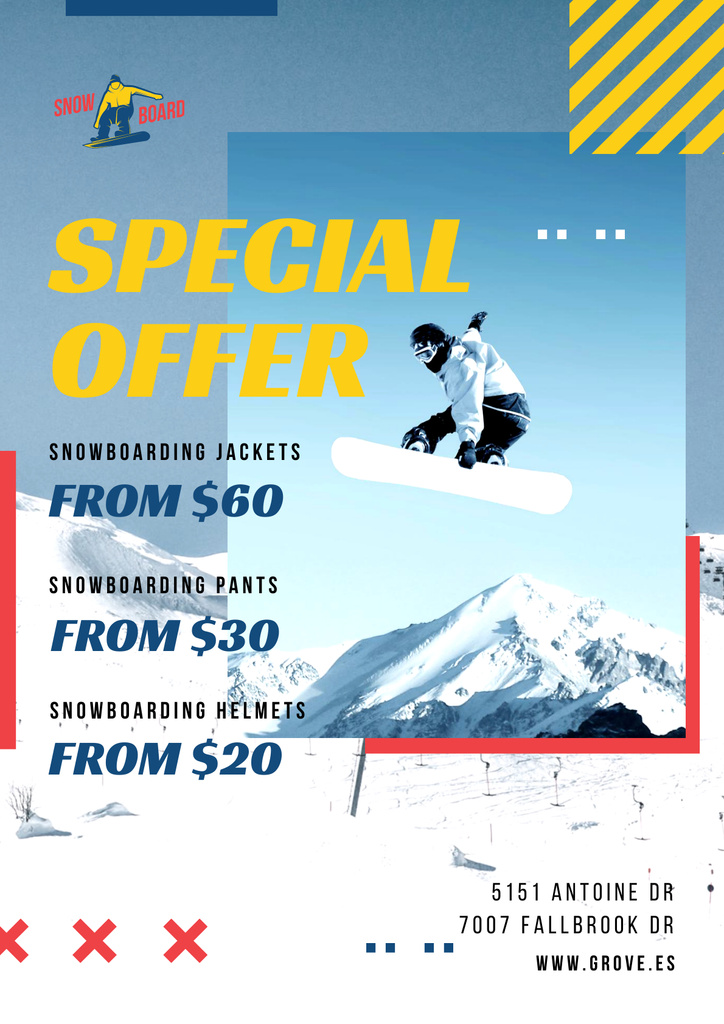 Man Riding Snowboard in Snowy Mountains Poster tervezősablon