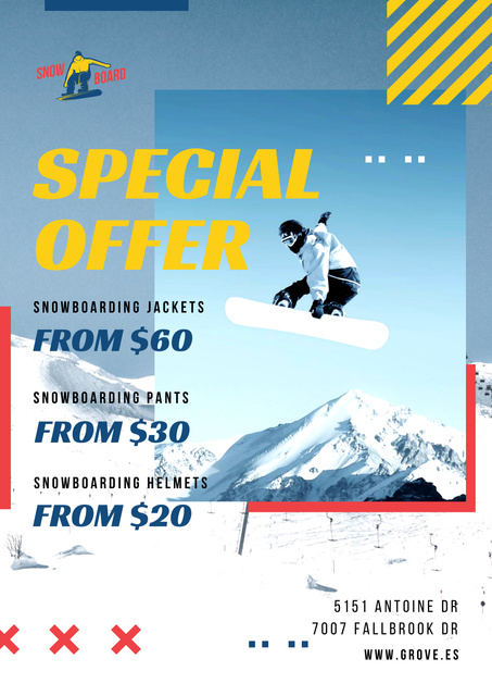 Man Riding Snowboard in Snowy Mountains Poster Design Template