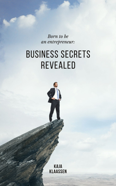 Plantilla de diseño de Business Secrets with Confident Businessman Standing on Cliff Book Cover 