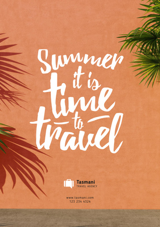 Summer Travel Inspiration on Palm Leaves Frame Poster Design Template