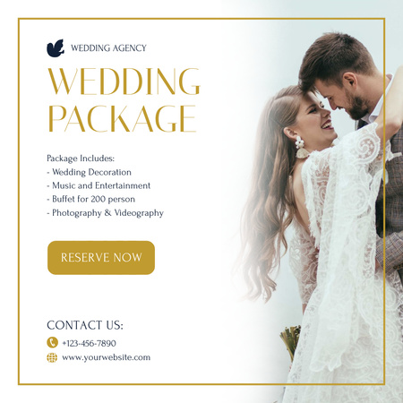 Esküvőszervezési szolgáltatások gyönyörű ifjú házasokkal Instagram tervezősablon