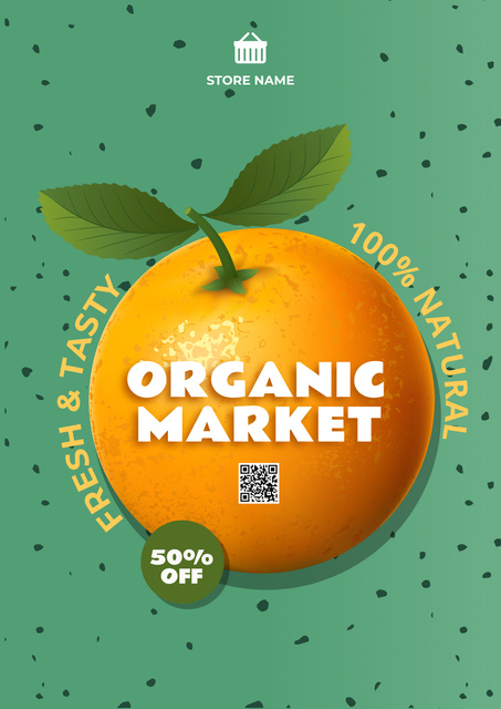 Organic And Natural Food With Discount Poster Tasarım Şablonu