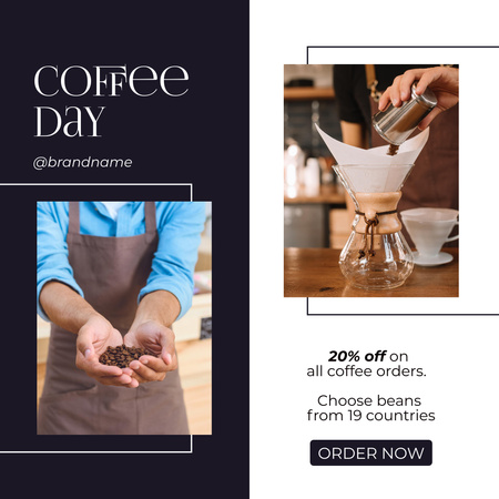 Designvorlage Barista, der Kaffeebohnen in den Händen hält für Instagram