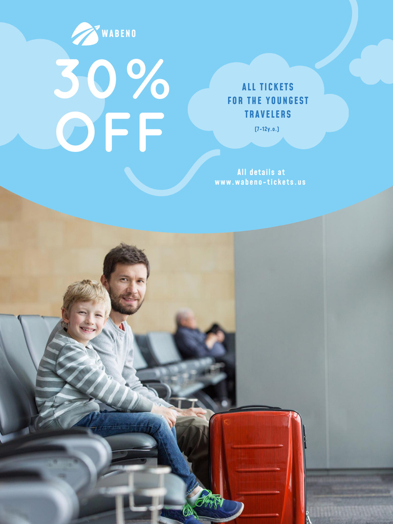 Tickets Sale with Father and Son in Airport Poster US – шаблон для дизайна