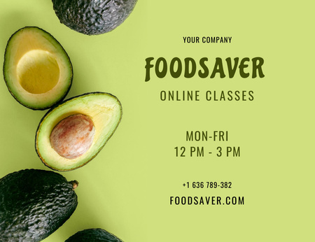 Food Saver Classes Announcement With Avocado Invitation 13.9x10.7cm Horizontal Design Template