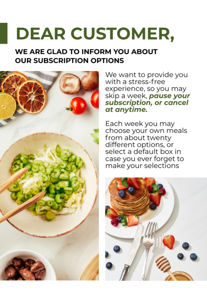 Service of Food Order from Cafe or Restaurant Newsletter Design Template