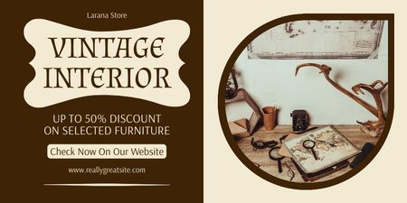 Plantilla de diseño de Muebles y decoración exquisitos para interiores vintage en tiendas de antigüedades Twitter 