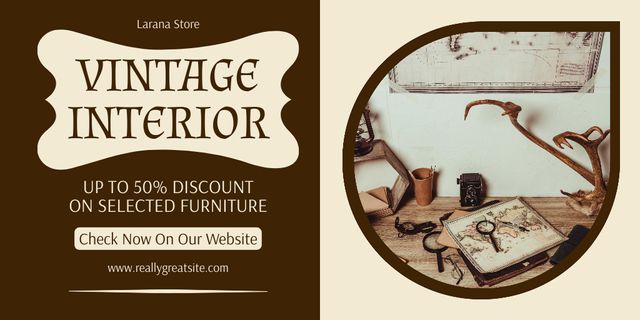 Ontwerpsjabloon van Twitter van Exquisite Furniture And Decor For Interior In Antique Store