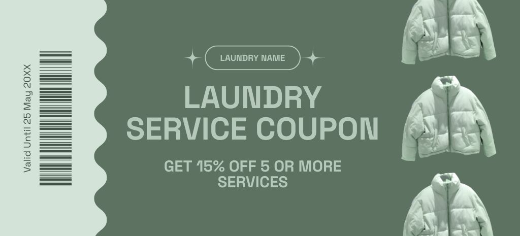 Discount on Laundry Services for Down Jackets Coupon 3.75x8.25in Šablona návrhu