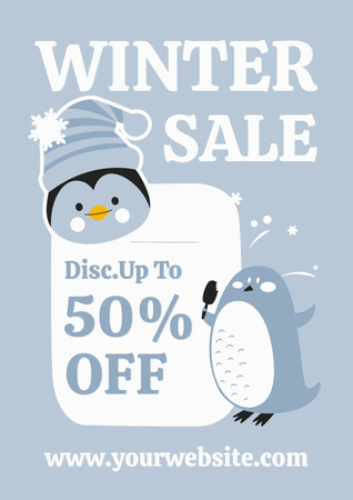 Seasonal Discount Lovely Illustrated Penguins Poster – шаблон для дизайну