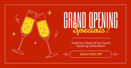 Ontwerpsjabloon van Facebook AD van Speciale Grand Opening met mousserende wijn en kortingen