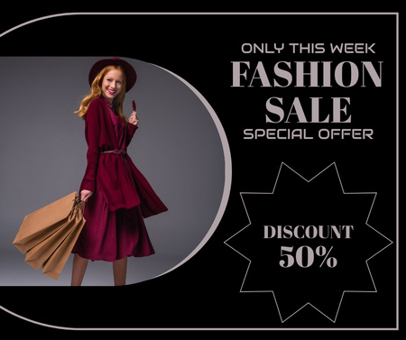 Szablon projektu Fashion Sale Ad with Woman in Red Dress Facebook