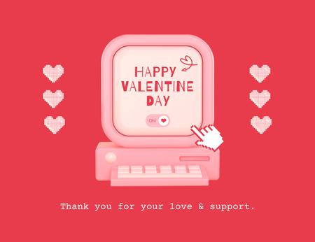 Boldog Valentin-napi üdvözlet a számítógépen Thank You Card 5.5x4in Horizontal tervezősablon