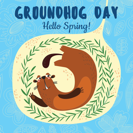 Ontwerpsjabloon van Instagram AD van Cute funny animal on Groundhog Day