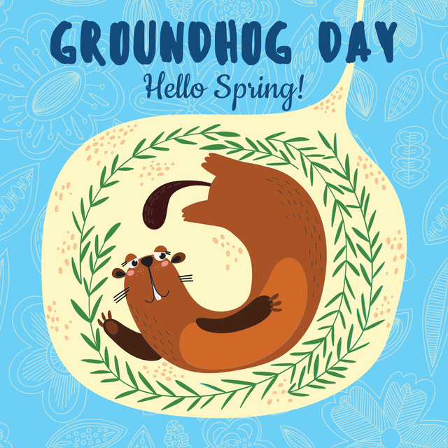 Cute funny animal on Groundhog Day Instagram ADデザインテンプレート