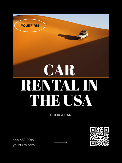 Car Rental Offer with Desert View Poster 36x48in Design Template