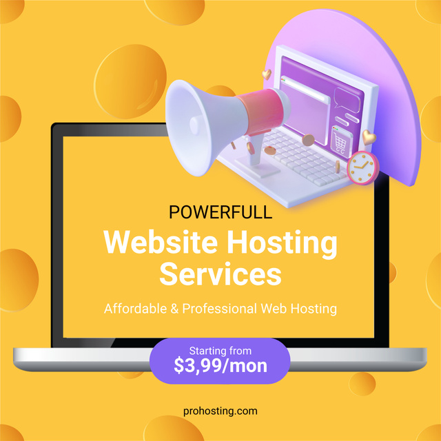 Website Hosting Services Ad in Yellow Color Instagram Tasarım Şablonu