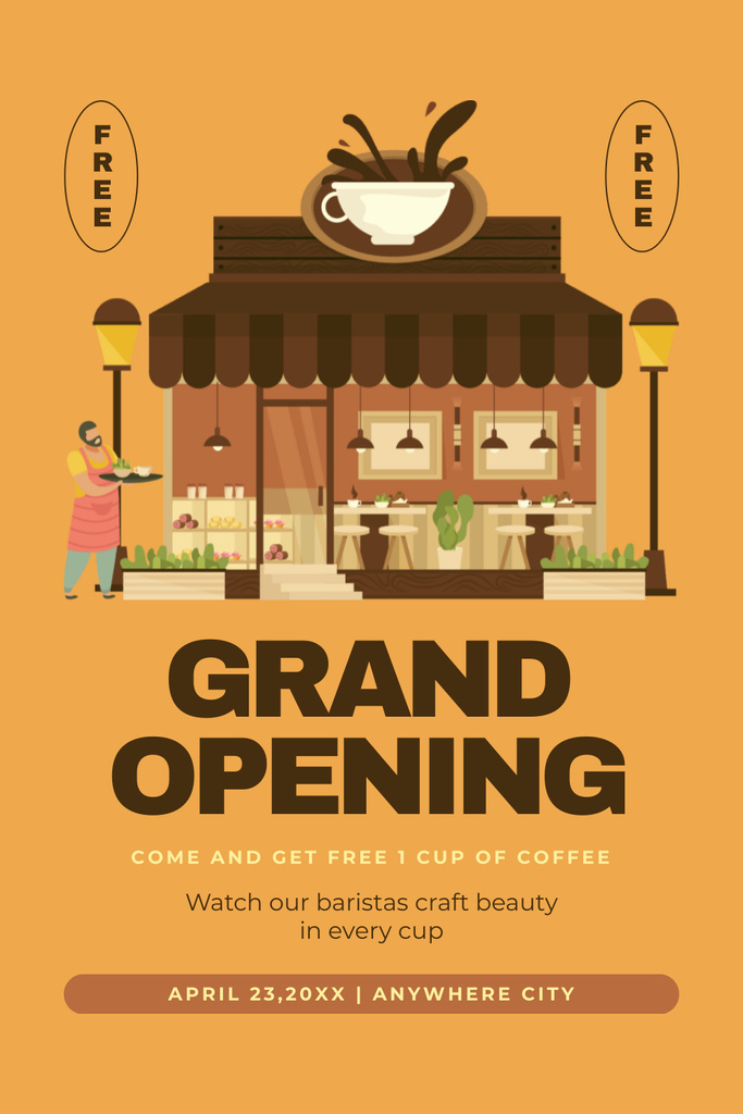 Modèle de visuel Cafe Grand Opening With Illustration And Catchphrase - Pinterest