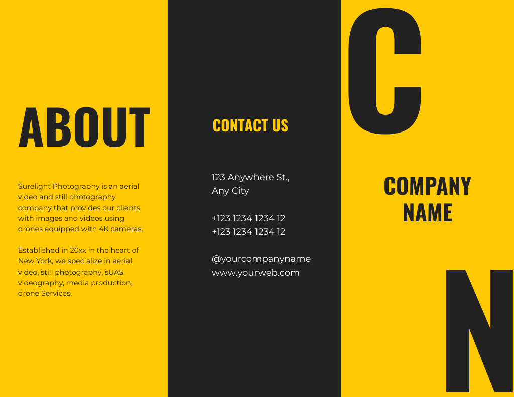Creative Photo Studio Black and Yellow Brochure 8.5x11in – шаблон для дизайну