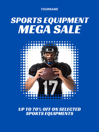 Sports Equipment Store Ad with Rugby Player Poster US Design Template