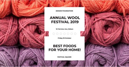 Plantilla de diseño de Festival anual de lana con hilos de colores. Facebook AD 