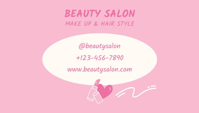Makeup and Hair Services Offer on Pink Cartoon Layout Business Card US – шаблон для дизайна