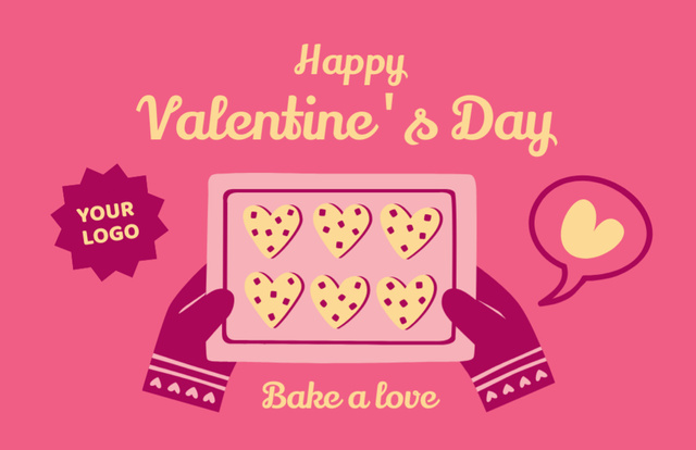 Baking Biscuits With Love for Valentine's Day In Pink Thank You Card 5.5x8.5in Design Template