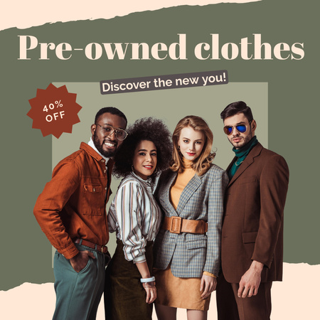 Hipster youth on pre-owned clothes Instagram AD Design Template